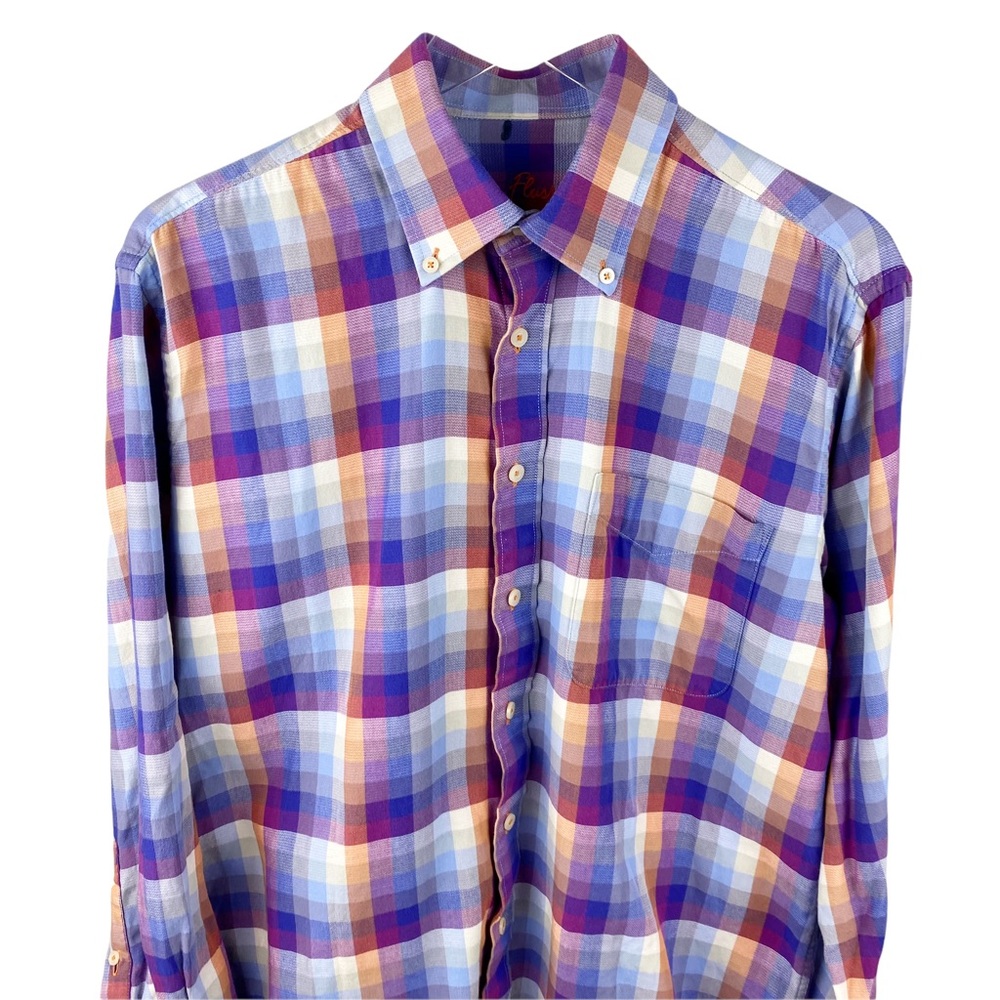 Alan Flusser Purple Plaid Button Down Shirt Size Medium - Picture 2 of 6